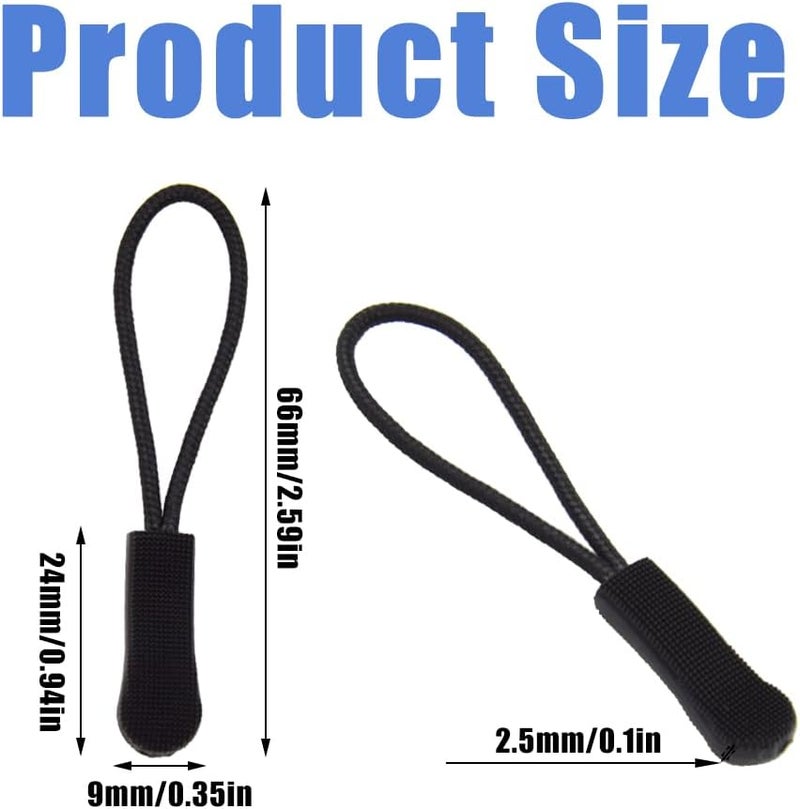 Ruidee 50 Pieces Zipper Pulls Zipper Tabs Zipper Pull Cord Extender Replacement Zipper Pulls for Backpacks, Jackets, Luggage, Purses, Handbags（Black） - Image 2